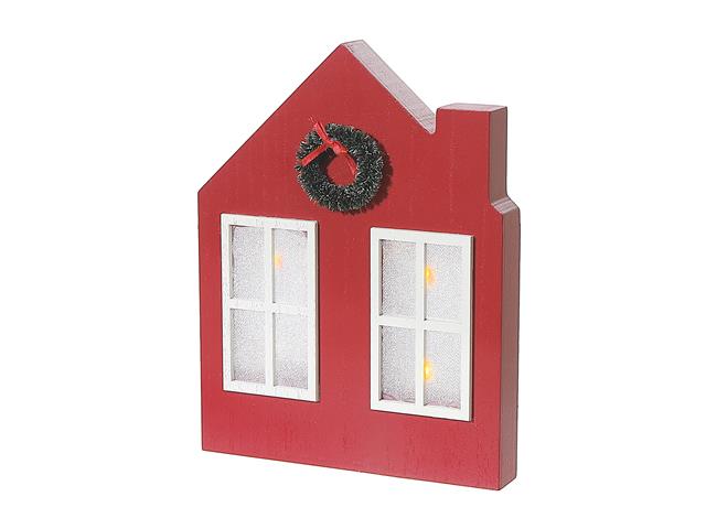 LED WOODEN RED HOUSE TABLE TOP DÉCOR (6.69" X 8.66")